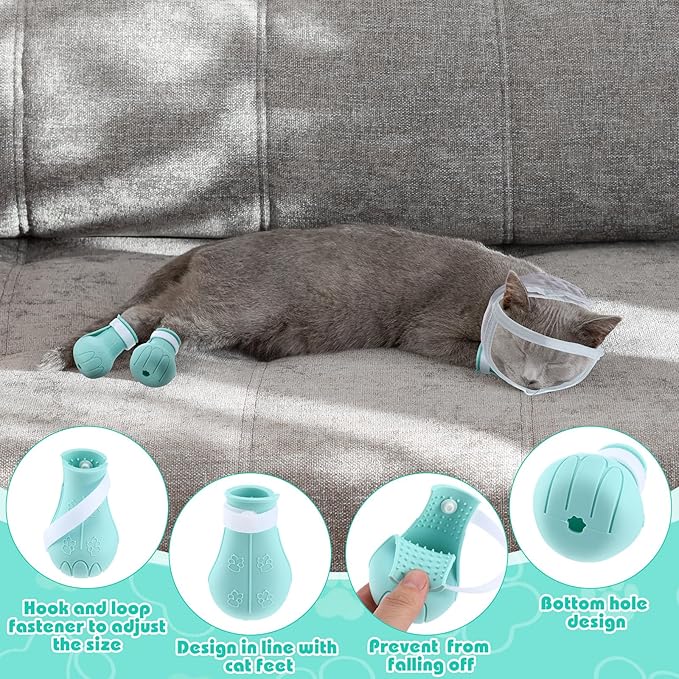 Hillban Cat Muzzle for Grooming with 4 Silicone Boots Breathable Transparent Face Guard Silicone Cat Claw Covers Anti Scratch Booties to Prevent Scratching Biting Bathing Trimming(Medium)