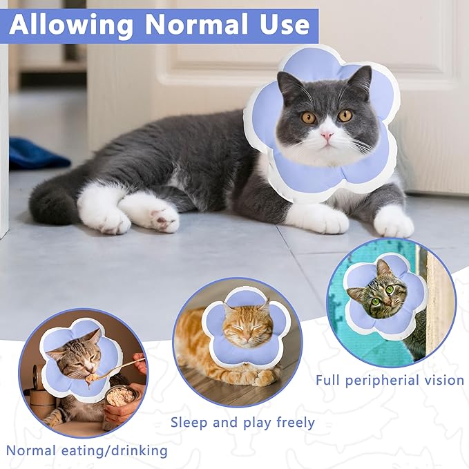 Cat Cone Collar Soft, Waterproof Cats Cones to Stop Licking After Surgery, Adjustable Soft Elizabeth Cats Collars for Wound Healing, Flower Shape Cat Recovery Collar (Purple, X-Small)