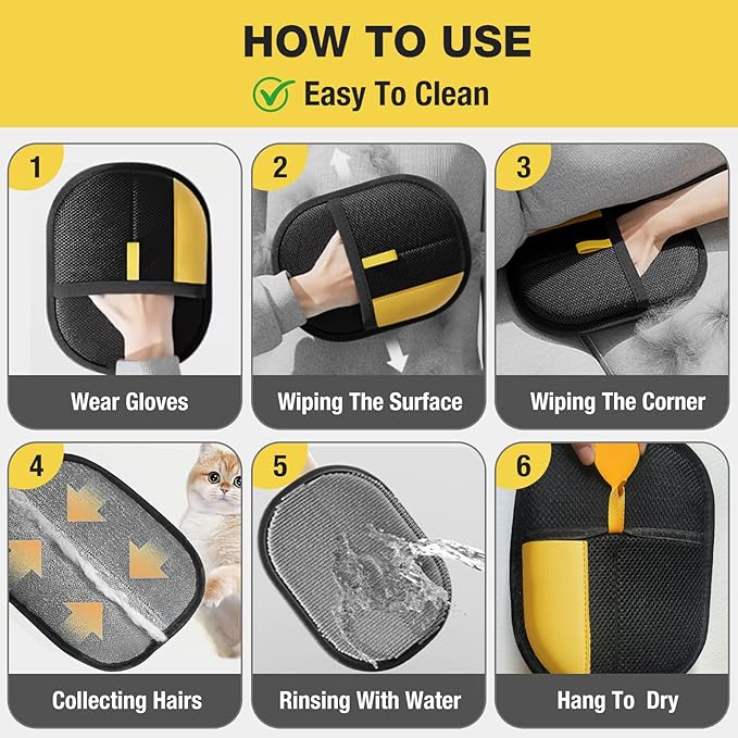 Pet Hair Removal Glove - Electrostatic Pet Hair Remover, Cat & Dog Hair Remover Tool for Couch, Furniture, Carpet, Car Seat, Curtain, Reusable Double Sided Cat Grooming Gloves (1PC)