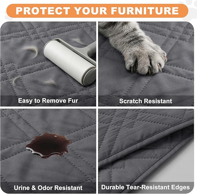 100% Waterproof Dog Couch Protector, Triple-Layer Waterproof Dog Bed Cover Pet Blanket Reversible 2-Tone Sofa Shield, Non-Slip Furniture Guard for Pets(42×50 Inch, Gray+Gray)