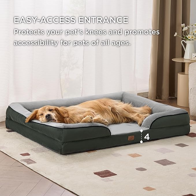 Bedsure XXL Orthopedic Dog Bed for Extra Large Dogs - Waterproof Giant Dog Cat Bed, Comfort Dogs Couch Sofa with Washable Removable Cover, Pet Bed with Nonskid Bottom, Boreal Canopy Green, 52"