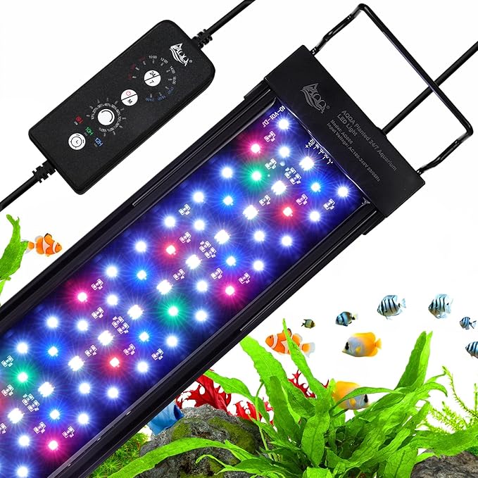 AQQA LED Aquarium Light, 24/7 Mode IP68 Waterproof Extendable Bracket Fish Tank Light, DIY Mode Full Spectrum Aquarium Plant Light, Adjustable Timer/Brightness Memory Function for 24-32 Inch Fish Tank