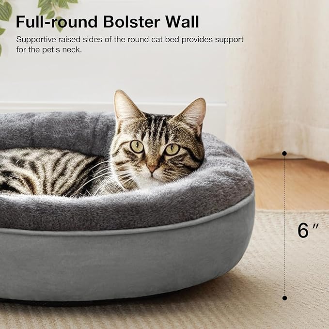 Love's cabin Round Donut Cat and Dog Cushion Bed, 20in Pet Bed for Cats or Small Dogs, Anti-Slip & Water-Resistant Bottom, Super Soft Durable Fabric Pet beds, Washable Luxury Bed Solid Grey