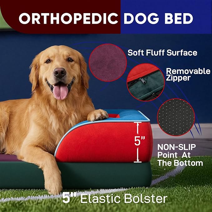 Comfort Expression Orthopedic Dog Bed for Extra Large Dogs 42x30 Inch, Waterproof Egg Crate Foam XL Pet Bed with Removable Bolsters, Dog Couch with Washable Cover & Non-Slip Bottom, San Francisco