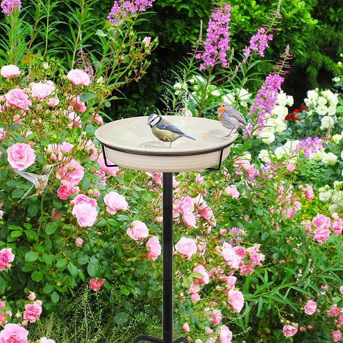 Bird Baths for Outdoors Heavy Duty, 35.5in Detachable Birdbaths for The Garden Clearance, Bird Bath Bowl Spa & Birdfeeder with Metal Stake Stand for Outdoors Garden, 4 Spiky Feet (C)