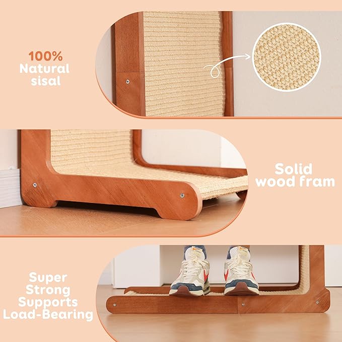 Cat Scratching Post for Indoor Cats, Solid Wood Frame Natural Sisal L Shape Cat Scratch Pad, Vertical Cat Scratcher,Cat Scratching Board Cat Scratch Post,Perfect Cat Furniture
