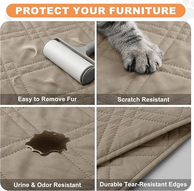 100% Waterproof Dog Couch Protector, Triple-Layer Waterproof Dog Bed Cover Pet Blanket Reversible 2-Tone Sofa Shield, Non-Slip Furniture Guard for Pets(42×50 Inch, Khaki+Khaki)