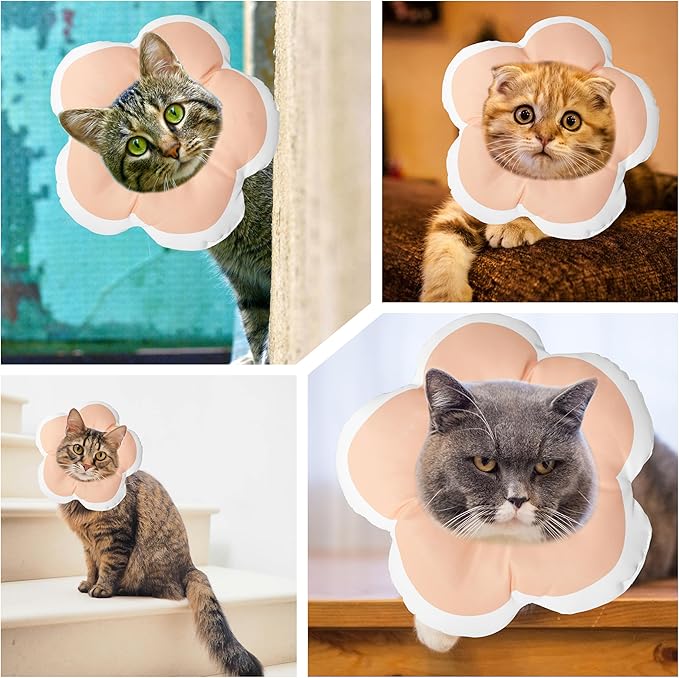 Cat Cone Collar Soft, Waterproof Cats Cones to Stop Licking After Surgery, Adjustable Soft Elizabeth Cats Collars for Wound Healing, Flower Shape Cat Recovery Collar (Pastel Orange, Small)