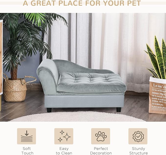 Luxury Fancy Dog Bed for Small Dogs with Hidden Storage, Small Dog Couch with Soft 3" Foam, Dog Sofa Bed, Cushy Dog Bed, Modern Pet Furniture for Puppies and Little Breeds, Gray
