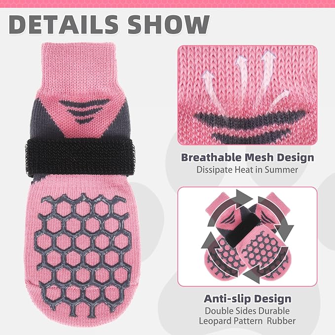KOOLTAIL Dog Socks for Hot Pavement, Summer Breathable Dog Socks to Prevent Licking Paws, Non Slip Pet Boots & Paw Protectors for Hardwood Floor,Grippy Shoes for Small Medium Large Senior Dogs,Pink S