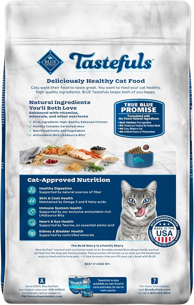 Blue Buffalo Tastefuls Natural Dry Food for Adult Indoor Cats, Chicken & Brown Rice Recipe, 15-lb. Bag