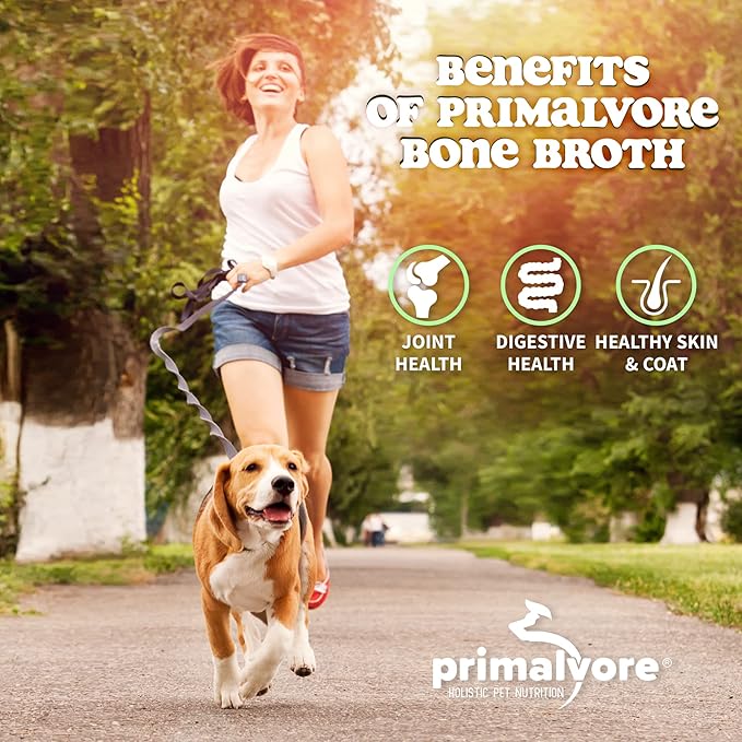 Primalvore All-Natural Duck Bone Broth for Dogs &Cats, Mobility Formula w/Collagen Peptides Supports Hip & Joints, Digestion, Skin&Coat and Hydration, Grain Free, Human Grade, Made in USA. Duck 2 Pack