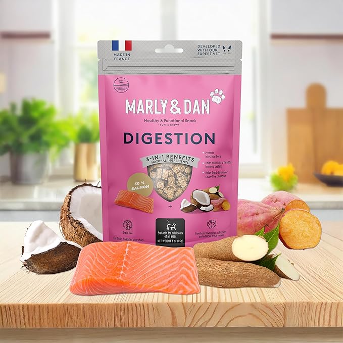 Marly & Dan Salmon Treats for Cats with Sweet Potato & Tumeric, Tummy & Digestion Recipe, 3-oz Bag