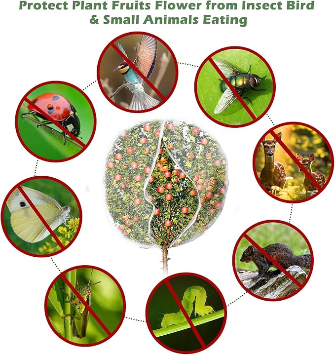 10 x 10ft Extra Large Fruits Tree Netting, Garden Mesh Insect Tree Cover with Zipper Drawstring Bird Barrier Net Plant Bag Blueberry Bushes Protection Plant Cover for Prevent Animals Deer Squirrel Bug