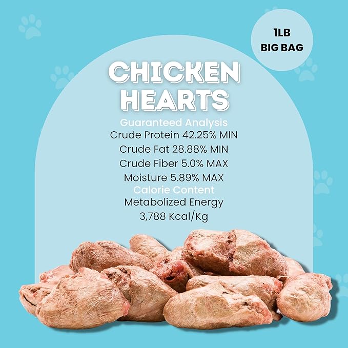 hotspot pets Freeze Dried Chicken Hearts for Cats & Dogs - 1LB Big Bag- Made in USA -Single Ingredient All Natural Grain-Free -Resealable Bag- Perfect for Training, Topper or Snack, Allergen-Free