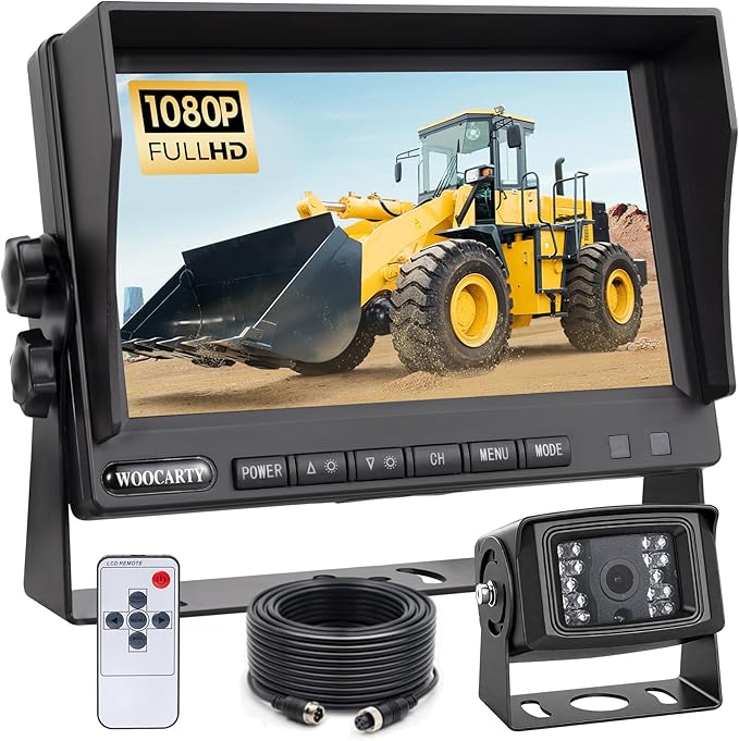7-inch AHD1080P Wired RV Backup Camera System, IP69k Waterproof IR Night Vision Reversing Camera, Vibration-Proof 20G for Trailer/Tractors/Truck/Excavator/Caravan/Skid Steer/Heavy Equipment