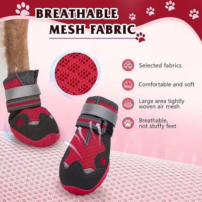 Dog Shoes for Large Medium Small Dog, Mesh Breathable Dog Shoes for Hot Pavement, Anti-Slip Dogs Boots Paw Protectors with Reflective for Outdoor Walking Indoor Hardfloors (Size 2)