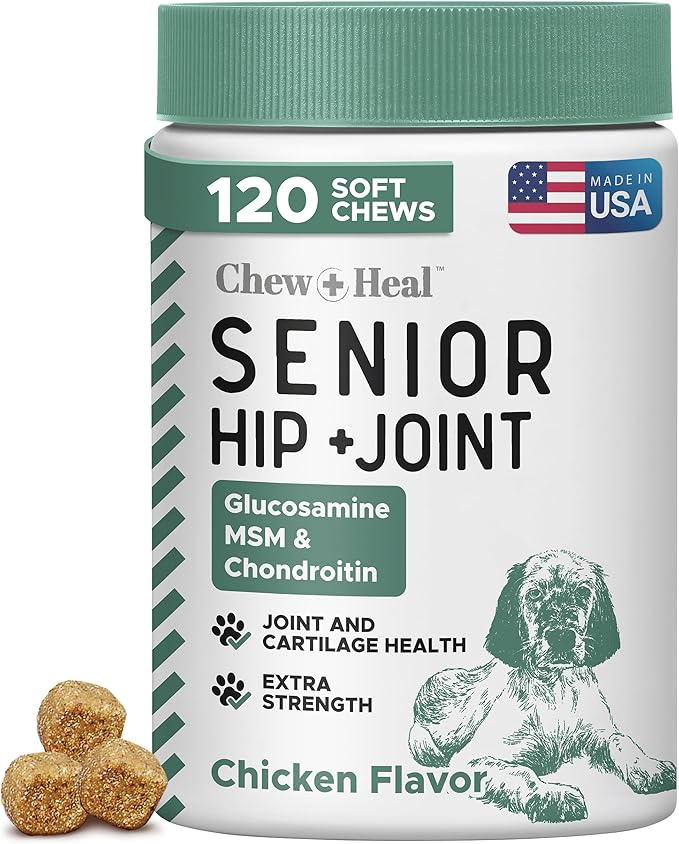 Glucosamine for Dogs Hip and Joint Supplement - 120 Soft Chews for Senior Dogs with Glucosamine, Chondroitin, MSM, Vitamin C, and Omegas - for Mobility, Cartilage, and Joint Health