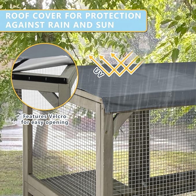 Catio Outdoor Cat Enclosure Large Window Cat House Walk in Kitty Cage with Multi-Level Platforms, Waterproof Roof for Mulitiple Cats (59" L x 29.5" W x 67.7" H)