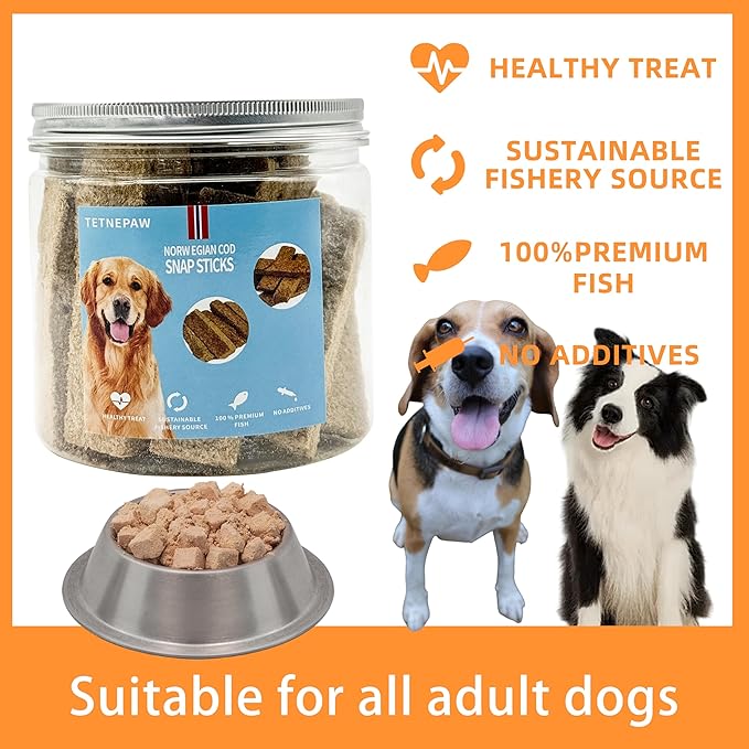 Dog Fish Treats Cod Made with Premium Natural Norwegian 100% Real Cod Fish Bones & Meat Healthy Crunchy Biscuits for Dogs High Protein Grain-Free All-Natural Pet Snack