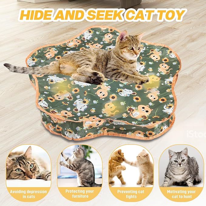Interactive Cat Toys, Indoor Hide and Seek Toys, Fast Rolling Ball in Play Mat, Interactive Cat Toys for Indoor Cats, Rechargeable Cat Ball Toys