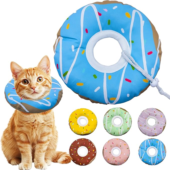 Cat Cone Collar Soft, Adjustable Cat Recovery Collars Kitten Cones to Stop Licking, Cute Donut E Collar After Surgery, Cats Neck Pillow Elizabethan Cones of Shame (Waterproof Blue, Small)
