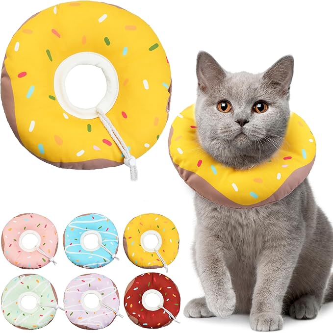 Cat Cone Collar Soft, Waterproof Cat Recovery Collars Spay Cones to Stop Licking Cute Donut E Collar After Surgery Anti-Lick Wound Healing Safety Elizabethan Collar for Kittens (Donut Yellow, Small)