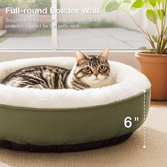 Love's cabin Round Donut Cat and Dog Cushion Bed, 20in Pet Bed For Cats or Small Dogs, Anti-Slip & Water-Resistant Bottom, Super Soft Durable Fabric Pet beds, Washable Luxury Cat & Dog Bed Olive Green