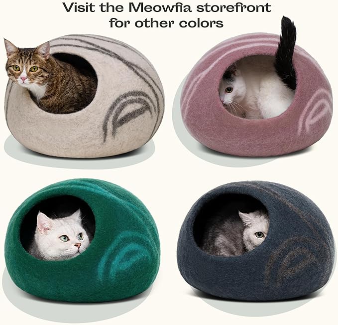 MEOWFIA Cat Cave – Premium Felt Cat Bed for Indoor Cats, Handmade 100% Merino Wool (Large, Shining Tiger)