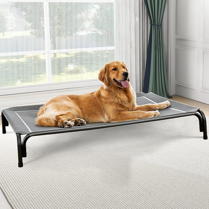 Elevated Dog Bed, Raised Outdoor Dog Bed for Extra Large Sized Dog, Portable Cooling Pet Cot with Breathable & Washable Mesh, Indoor & Outdoor Pet Hammock with Skid-Resistant Feet.
