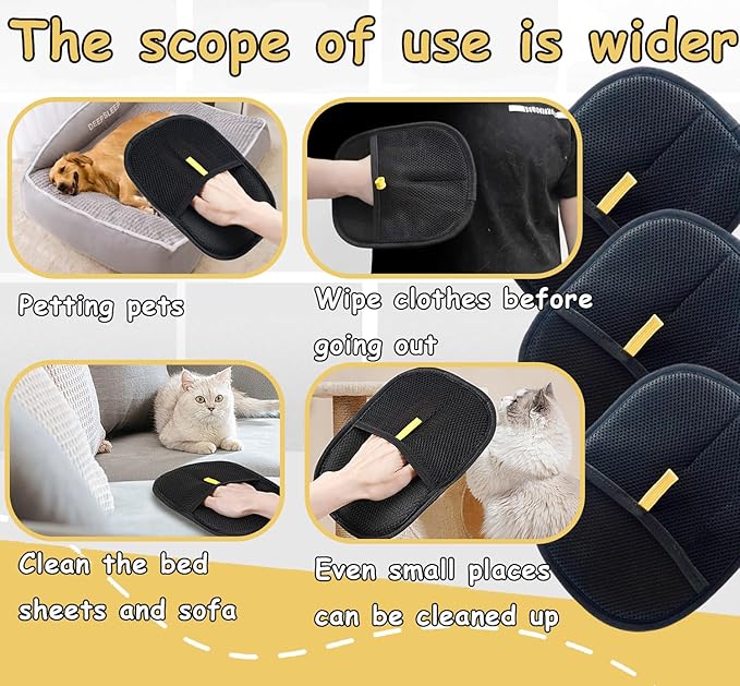 Pet Hair Remover Electrostatic Gloves for Cats Dogs 2025 Reusable Cat Hair Removal Glove, Static Electricity Pet Hair Remover for Couch, Carpet, Clothing, Car Seats (3Pcs)