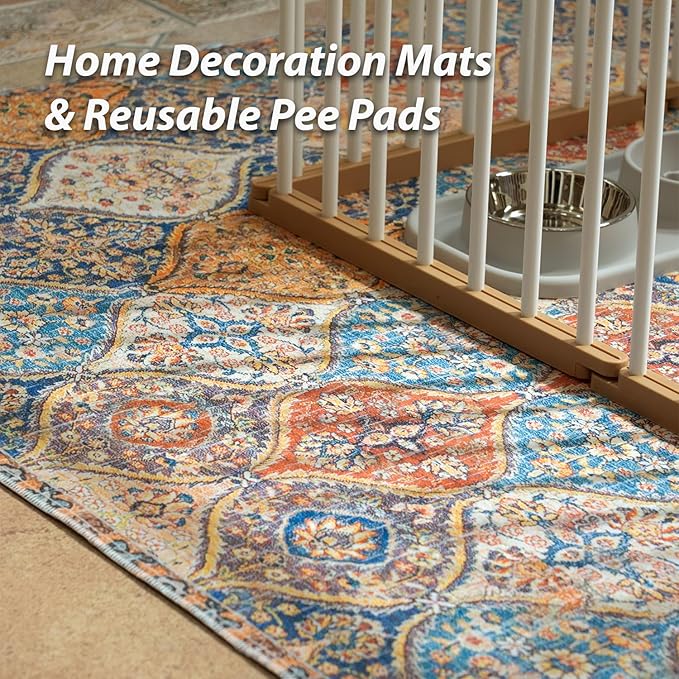 nunubaby Washable Pee Pads for Dogs, Stylish, Non-Slip and Leak-Proof Pee Pads. Reusable Potty Pads for Dogs for Crates and Floors.(Cream/Multi, 24" x48" )