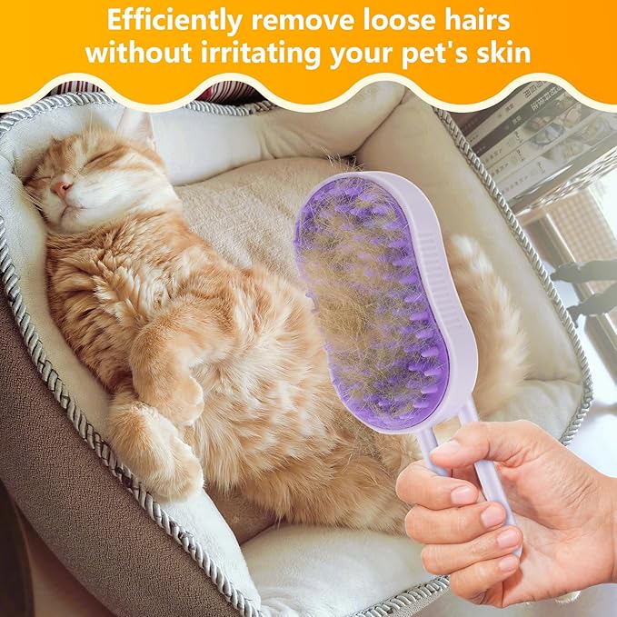 4 in 1 Cat Steam Brush for Shedding, Rechargeable Pet Steam Groomer Brush, Massage, Cleaning, Shedding & Combing Multifunctional Hair Removal Comb for Cats Dogs (Purple)