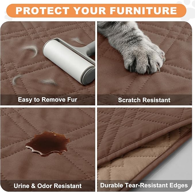 100% Waterproof Dog Couch Protector, Triple-Layer Waterproof Dog Bed Cover Pet Blanket Reversible 2-Tone Sofa Shield, Non-Slip Furniture Guard for Pets(42×50 Inch, Brown+Taupe)