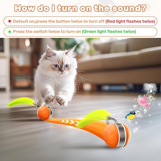 Interactive Cat Toys for Indoor Cats with 3 Mouse Tails,Electric Cat Ball Toy with Bird Chirping Sounds,Automatic Spinning Moving,300mAh Long Endurance Type-C Rechargeable,Pet Cat Supplies(Orange)