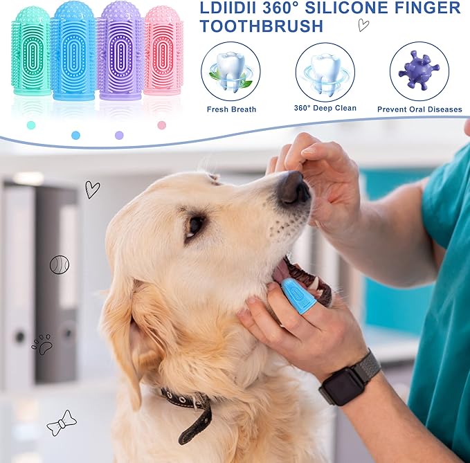 Dog Toothbrush Dog Tooth Brushing Kit Dog Finger Toothbrush for Dog Teeth Cleaning&Dog Dental Care,Cat Toothbrush Dog Tooth Brush Puppy Toothbrush (Blue Green Pink Purple(4-Pack))