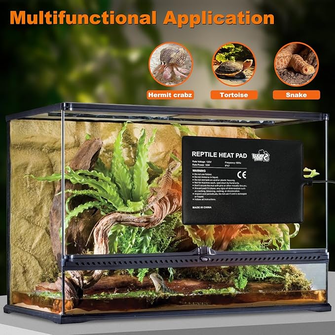 LUCKY HERP Reptile Heat Pad 8x12 Inch 16W Under Tank Terrarium Heating Mat, Reptile Heat Mat, Reptile Heating Pad for Turtle, Lizard, Hermit Crab, Frog, Snake