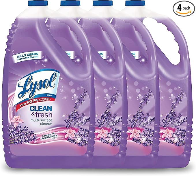 Lysol Multi-Surface Cleaner, Sanitizing and Disinfecting Pour, to Clean and Deodorize, Lavender and Orchard Essence, 144oz (Pack of 4)