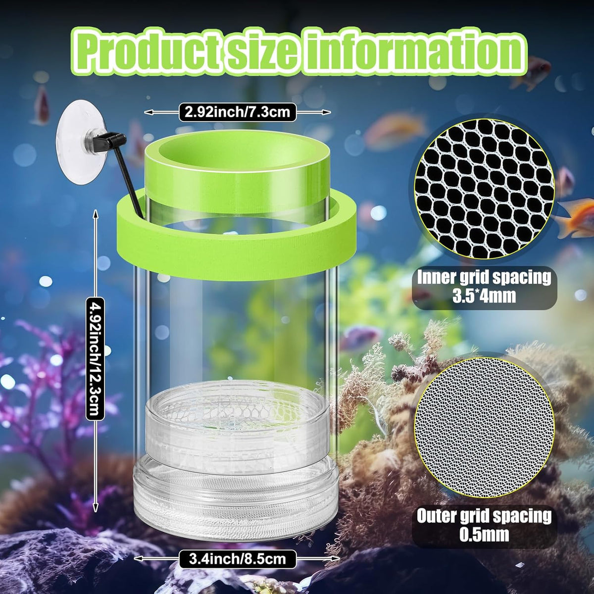 2 Pcs Breeder Box for Fish Tank Aquarium Breeder Separation Net Breeding Box with Suction Cup for Small Fish Shrimp Clownfish Guppy(Green,L)