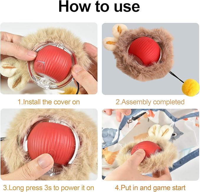 Interactive Cat Toys Ball - 2pcs Automatic Fast Rolling Ball in Play Mat, Hide and Seek Mouse Catching Game, Low-Noise Cat Enrichment Toys in Pouch for Indoor Bored Cats(Paw Print Pattern - Square)