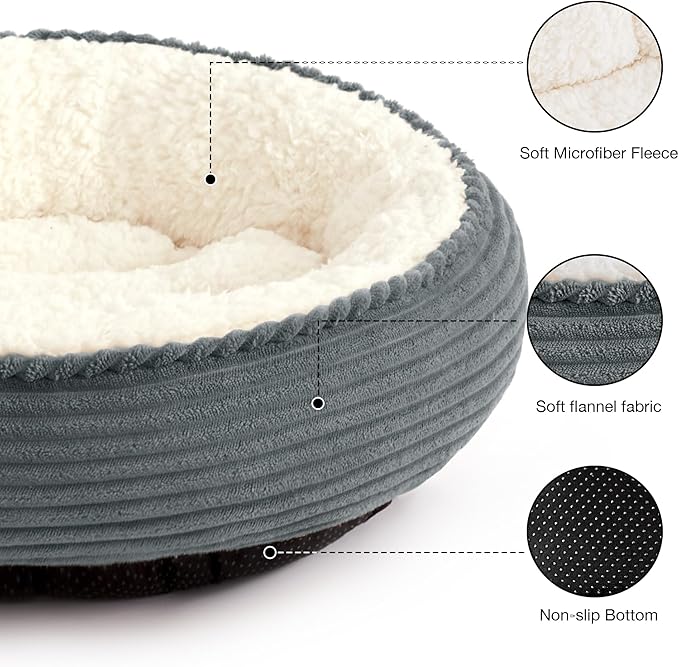 Love's cabin Round Donut Cat and Dog Cushion Bed, 20in Pet Bed for Cats or Small Dogs, Anti-Slip Water-Resistant Bottom, Super Soft Durable Fabric Pet beds, Washable Cat Dog Bed Stripe Bluish Grey