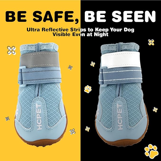 Hcpet Dog Shoes, Dog Boots for Large Dogs, Breathable Dog Booties Paw Protector for Summer Hot Pavement, Winter Snowy Day, Outdoor Walking, Indoor Hardfloors Anti Slip Sole Blue Size 6