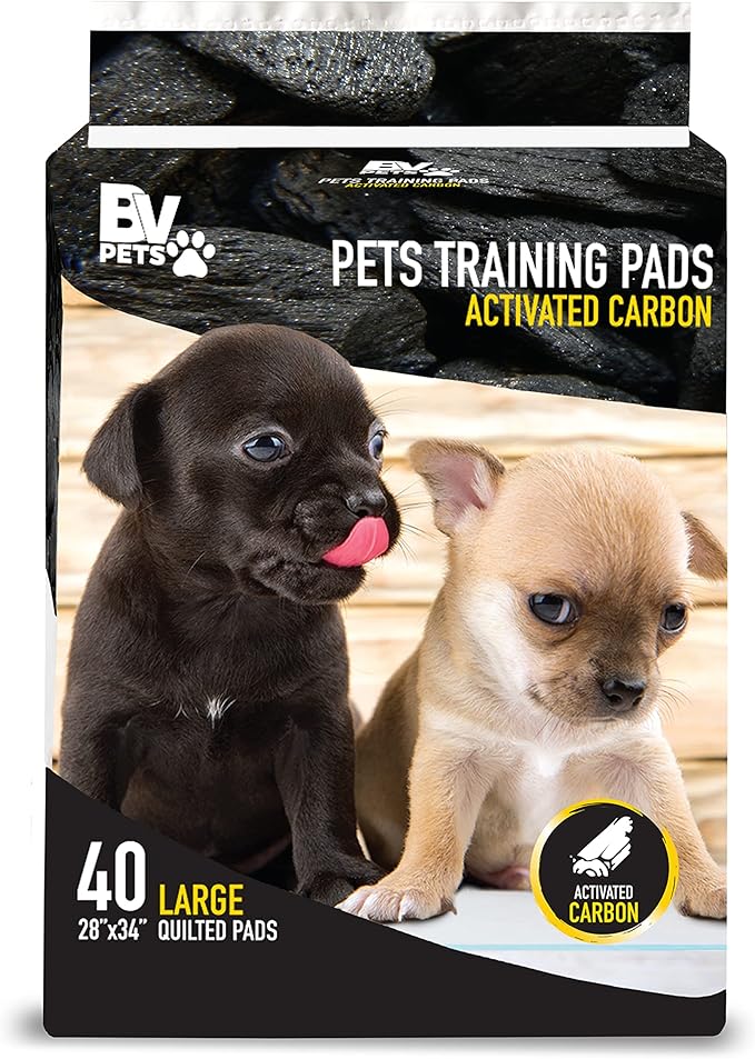 BV Charcoal Puppy Pads XL 320 Count 28"x34" - Leak-Proof Pee Pads for Dogs with 6-Layer Absorbent Design & Built-in Attractant - Dog Pad Extra Large with Charcoal for Odor Control - for Large Dogs