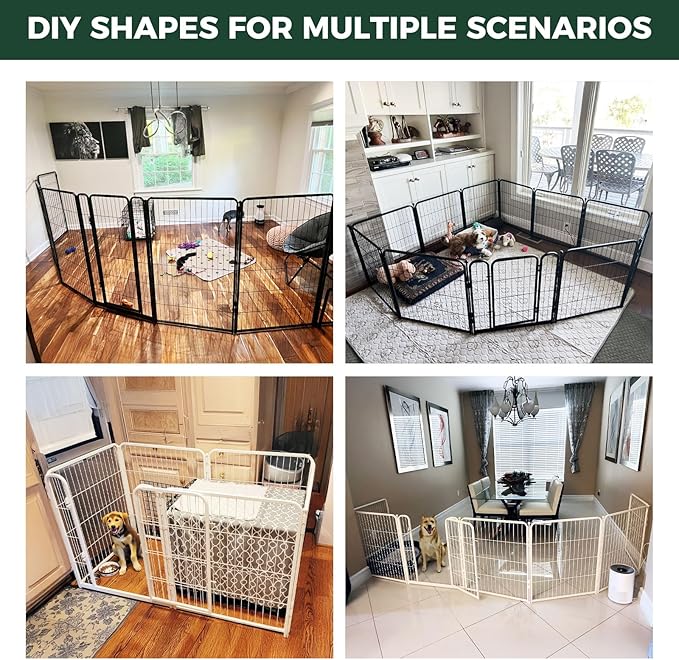 FXW Homeplus Unleashed Indoor Dog Playpen - Stress-Free and Safe Play, Heavy Duty 45 Inch 8 Panels Dog Pen for Large Dogs, White│Patented