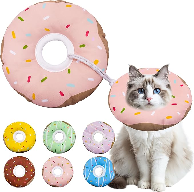 Cat Cone Collar Soft, Adjustable Cat Recovery Collar Kitten Cones to Stop Licking, Cute Donut E Collar After Surgery, Cats Neck Pillow Cone Elizabethan Cones of Shame (Waterproof Pink, Large)