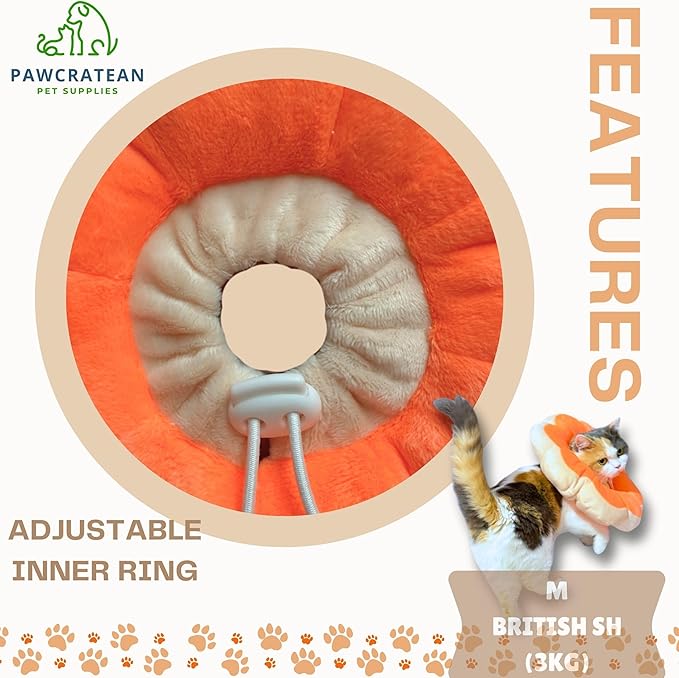 Adjustable Comfy Flower Style Elizabeth Collar for Cats Puppies Soft Recovery Cone Pet Protective Neck Collar (Orange, Medium)