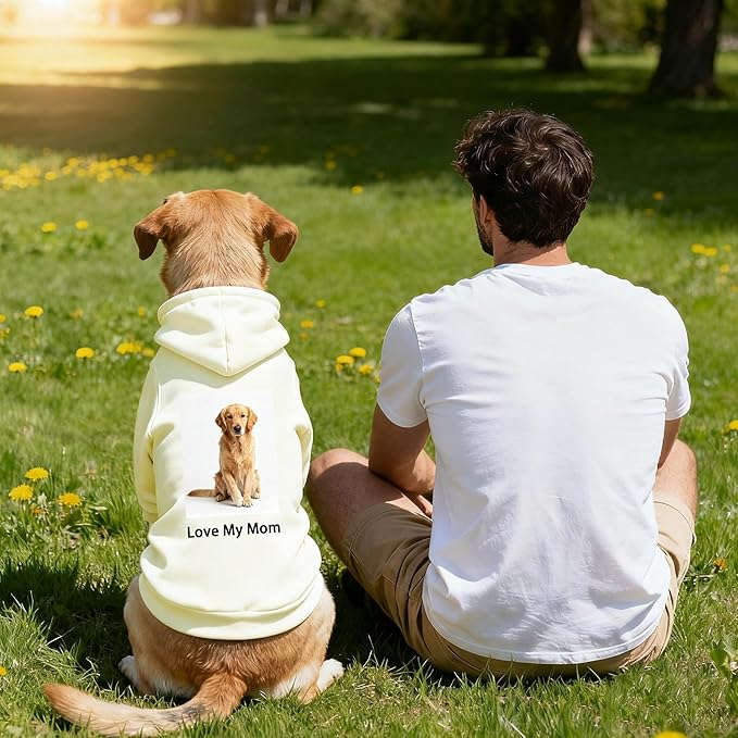 Custom Dog Hoodie, Personalized Sweatshirt with Photo Text Name Logo, Customized Hooded Sweater for Small Medium Large Dogs & Cats (Beige, XXXXX-Large)
