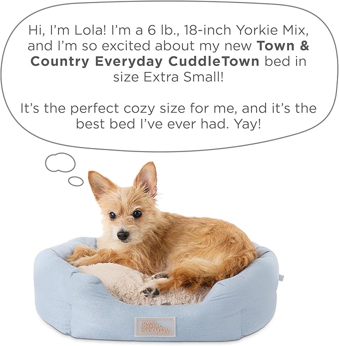 TOWN & COUNTRY EVERYDAY CuddleTown Faux Linen Comfy Cozy Cuddler Pet Bed, Supportive & Calming, Non-Slip Bottom, Machine Washable Cover, Cream, XS 20"x14"x6"
