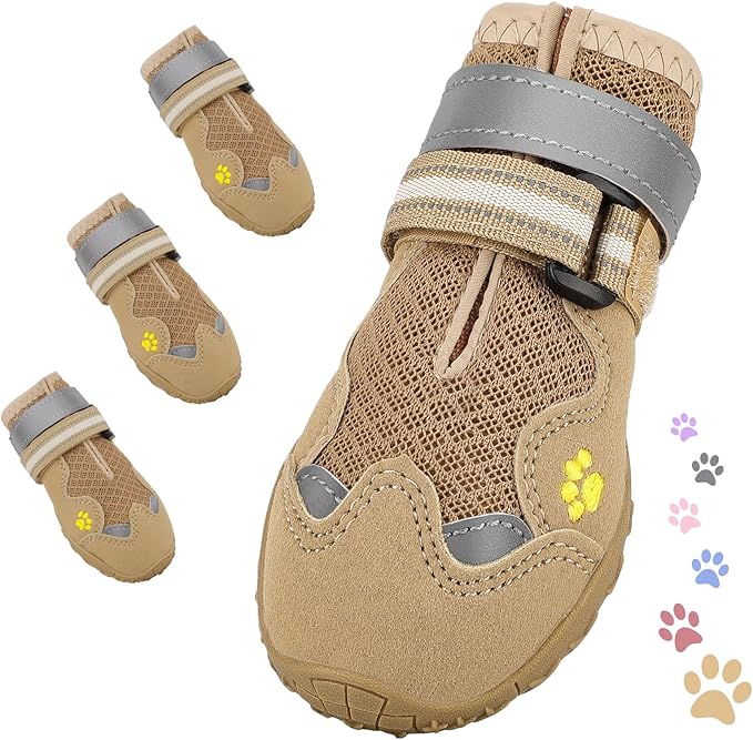 Dog Shoes for Large Medium Small Dog, Mesh Breathable Dog Shoes for Hot Pavement, Anti-Slip Dogs Boots Paw Protectors with Reflective for Outdoor Walking Indoor Hardfloors (Size 1)