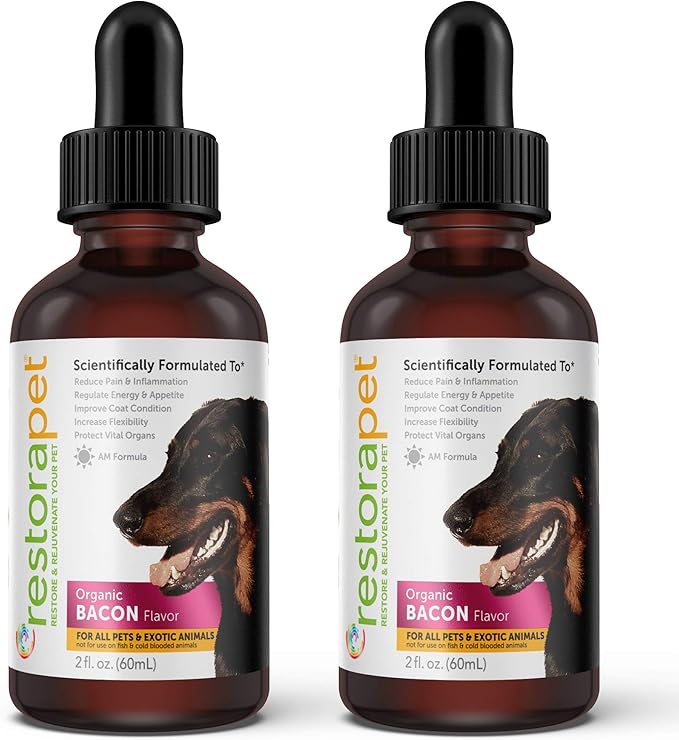 RestoraPet 2-Pack Dog & Cat Bacon Liquid Multivitamin | Dog Arthritis Pain Relief | Hip & Joint Vitamins for Dogs - Anti Inflammatory Supplement for Dogs & Cats | Organic & Non-GMO, Vet Approved
